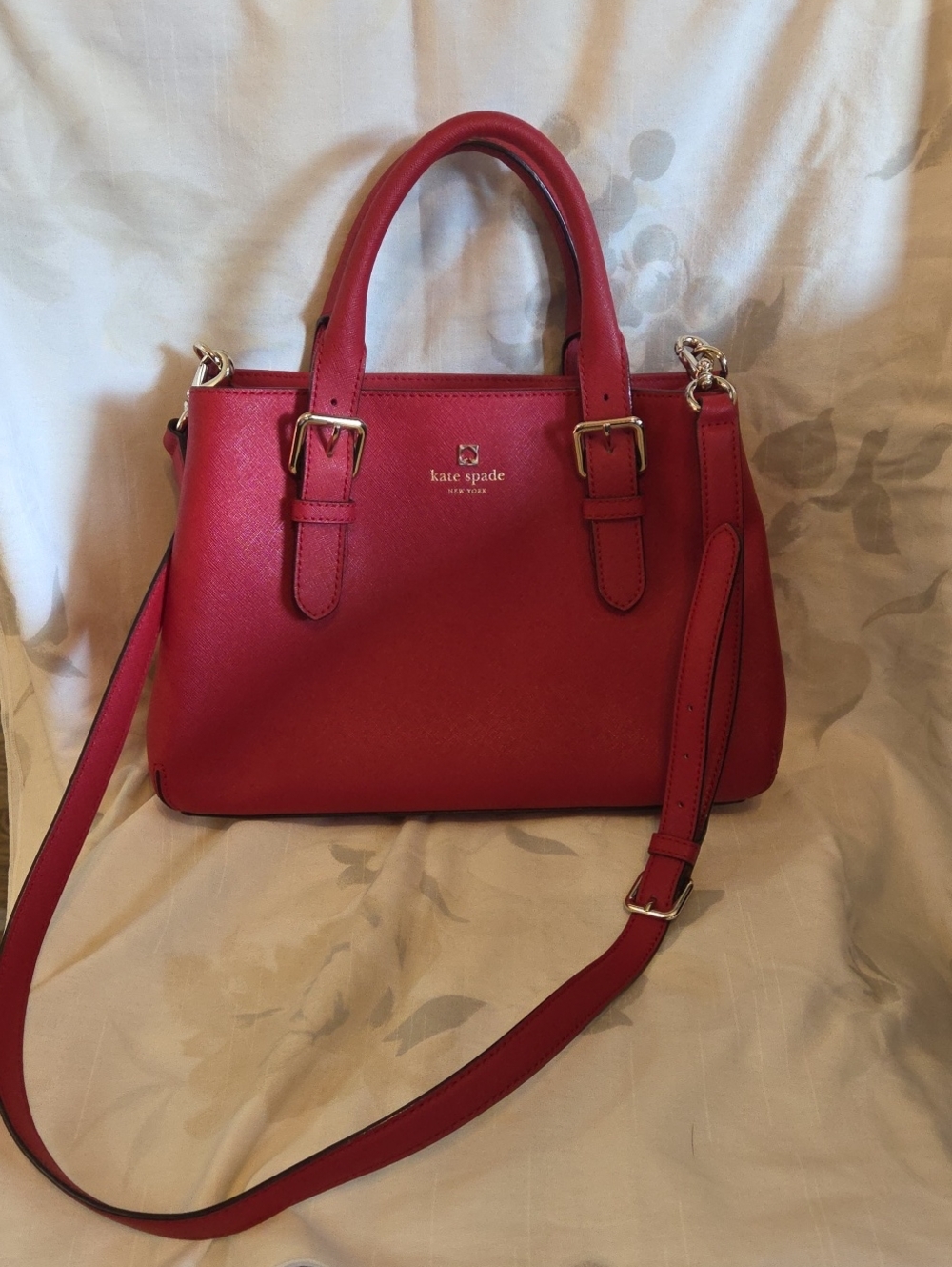 kate spade red leather satchel with gold hardware